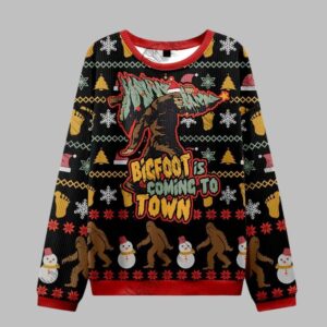 Alternative view of 2025 Christmas Bigfoot is Coming to Town Ugly Christmas Sweater - Grishko.com