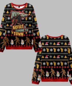 2025 Christmas Bigfoot is Coming to Town Ugly Christmas Sweater  