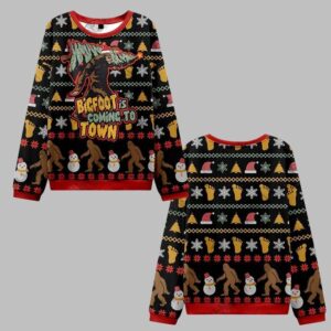 2025 Christmas Bigfoot is Coming to Town Ugly Christmas Sweater - Grishko.com