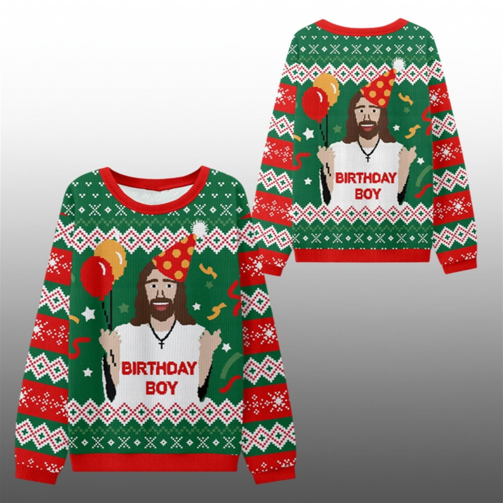 2025 Christmas BIRTHDAY BOY Jesus Ugly Sweater - Grishko.com