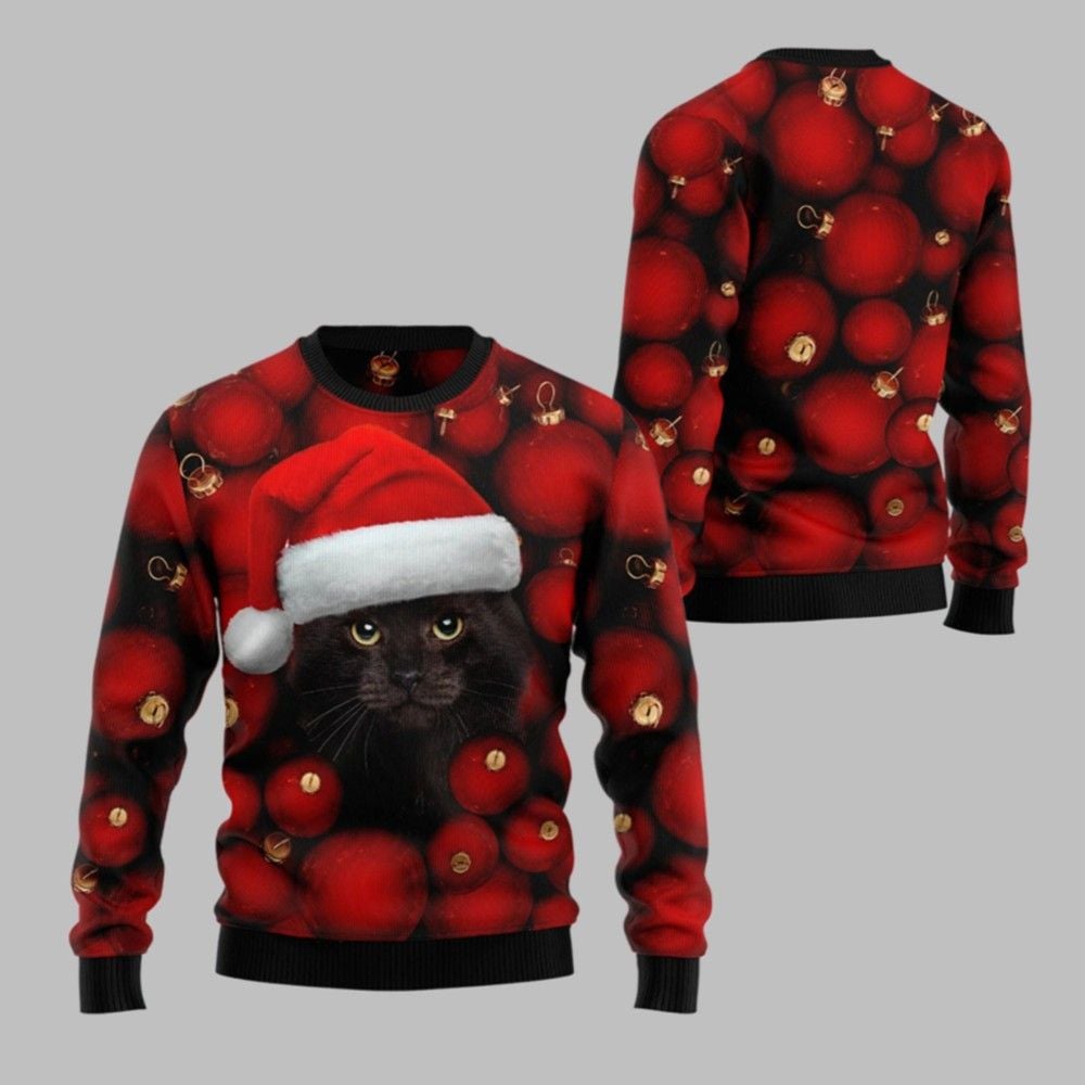 2025 Christmas Black Cat Christmas Ugly Christmas Sweater - Grishko.com