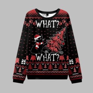 Alternative view of 2025 Christmas Black Cat What What Ugly Christmas Sweater - Grishko.com