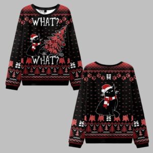 2025 Christmas Black Cat What What Ugly Christmas Sweater - Grishko.com