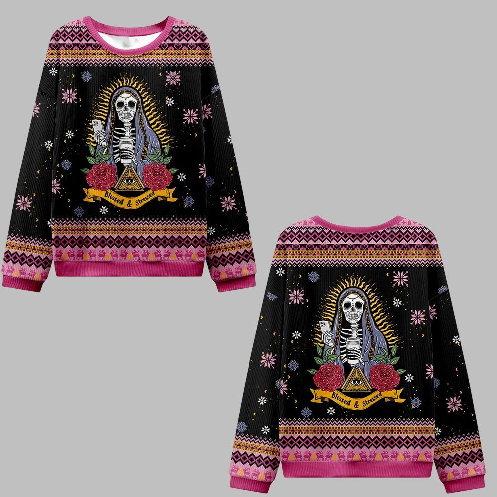 2025 Christmas Blessed And Stressed Ugly Christmas Sweater - Grishko.com