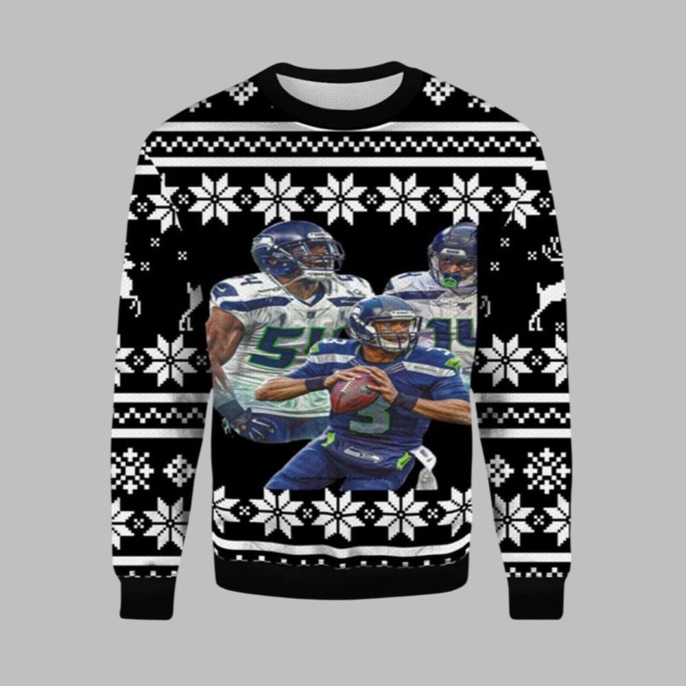 2025 Christmas Bobby Wagner DK Metcalf Russell Wilson Ugly Christmas Sweater - Grishko.com