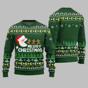 Alternative view of 2025 Christmas Bold Pacman Santa Ghost Hunt Ugly Christmas Sweater - Grishko.com