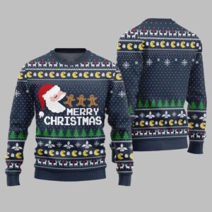 2025 Christmas Bold Pacman Santa Ghost Hunt Ugly Christmas Sweater - Grishko.com