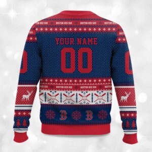 Alternative view of 2025 Christmas Boston Red Sox Personalized Ugly Sweater