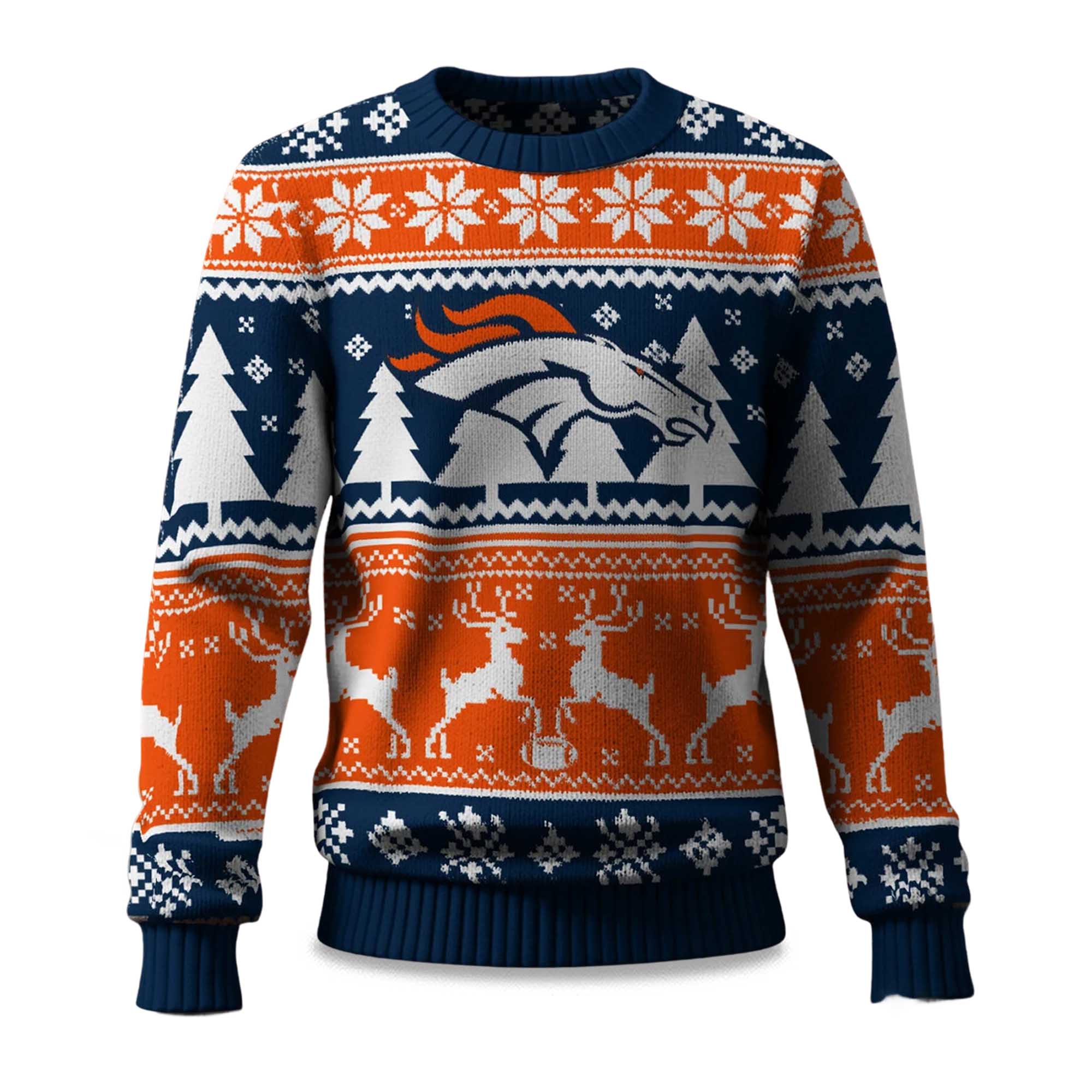 2025 Christmas Broncos Reindeer Football Ugly Sweater