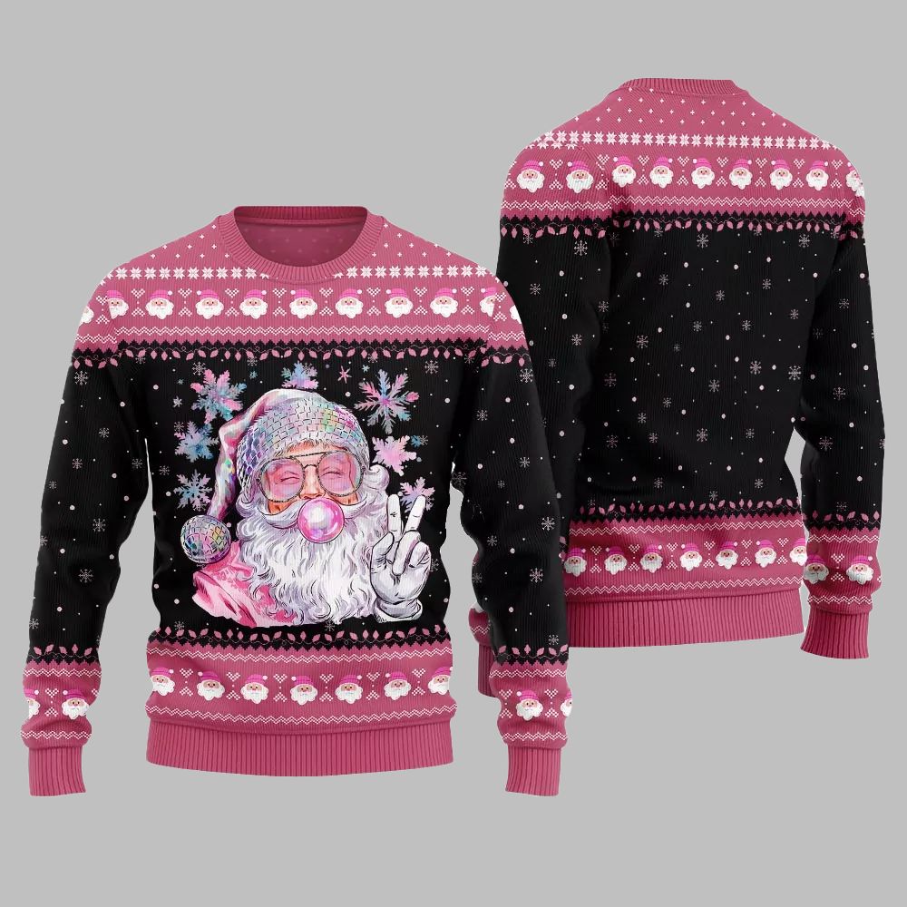 2025 Christmas Bubble Gum Santa Ugly Christmas Sweater - Image 4