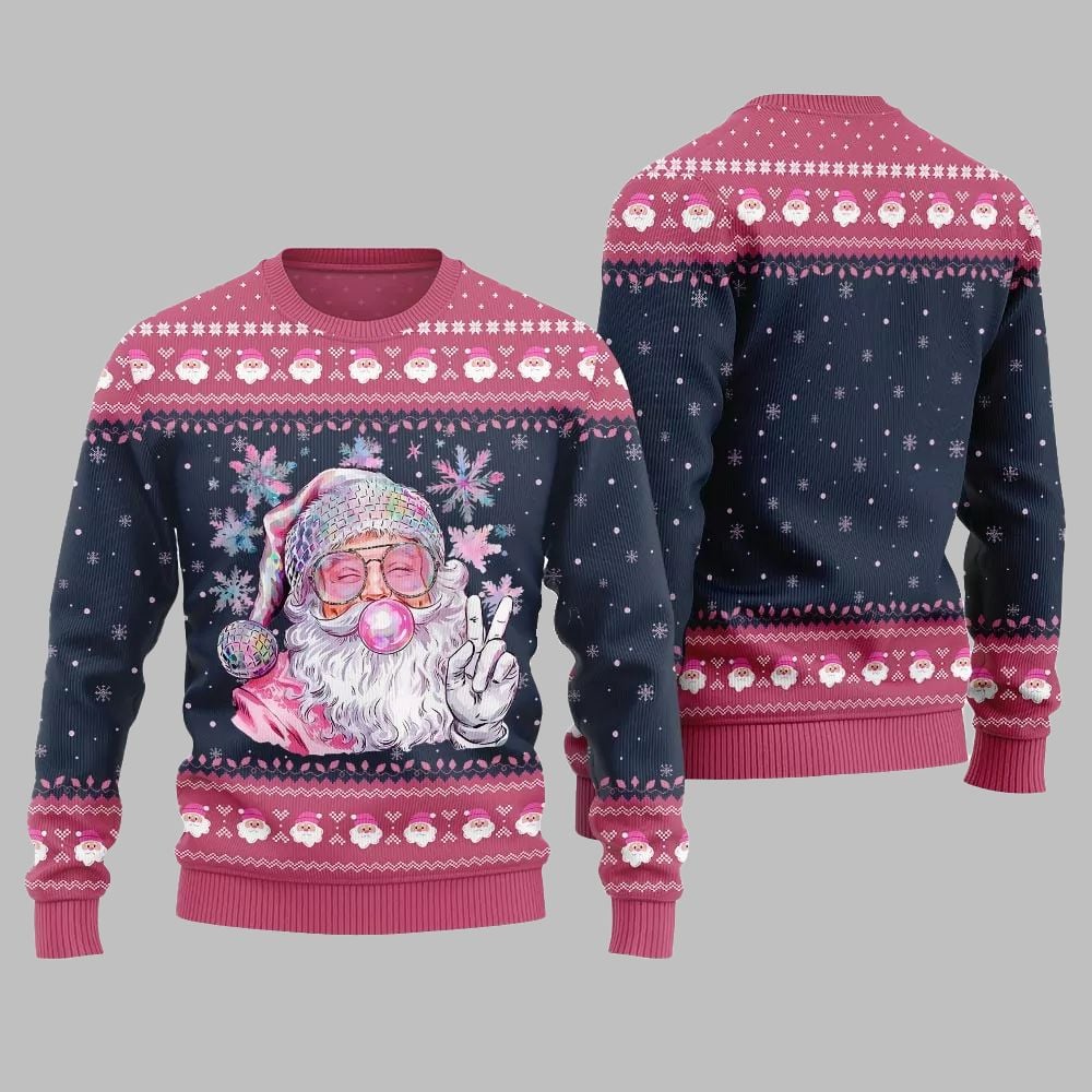 2025 Christmas Bubble Gum Santa Ugly Christmas Sweater - Image 3