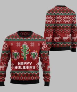 2025 Christmas Cactus Happy Holidays Ugly Christmas Sweater  