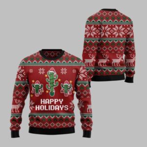 2025 Christmas Cactus Happy Holidays Ugly Christmas Sweater - Grishko.com