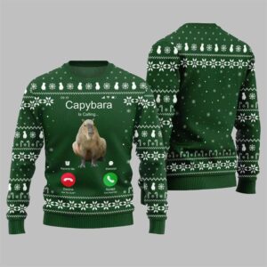 2025 Christmas Calling Capybara Ugly Sweater - Grishko.com