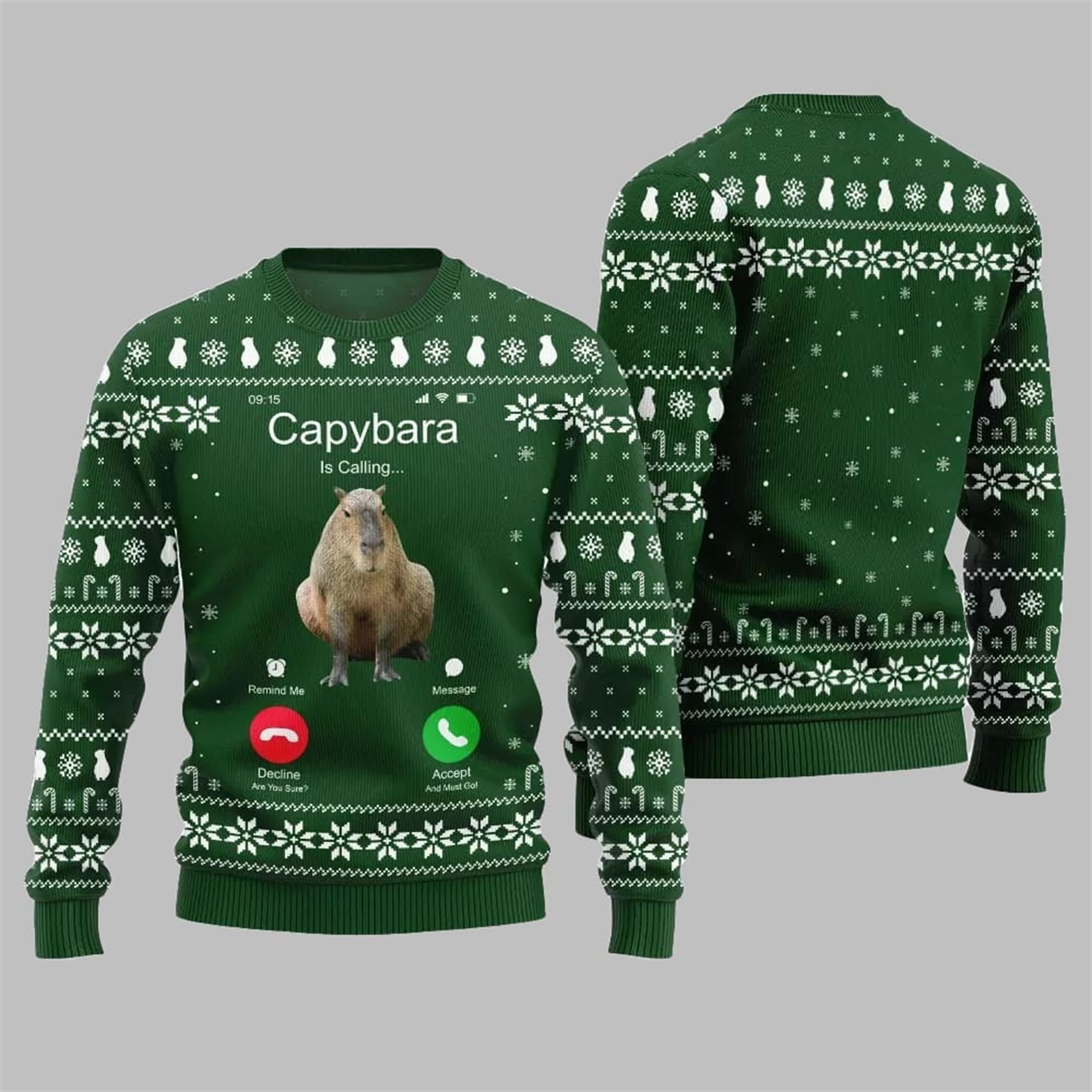2025 Christmas Calling Capybara Ugly Sweater - Grishko.com