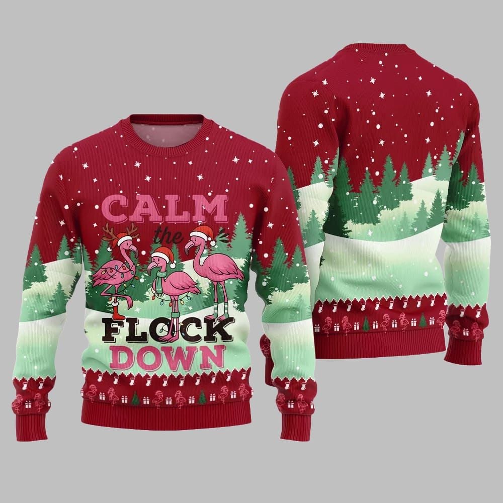 2025 Christmas Calm The Flock Down Ugly Christmas Sweater - Grishko.com