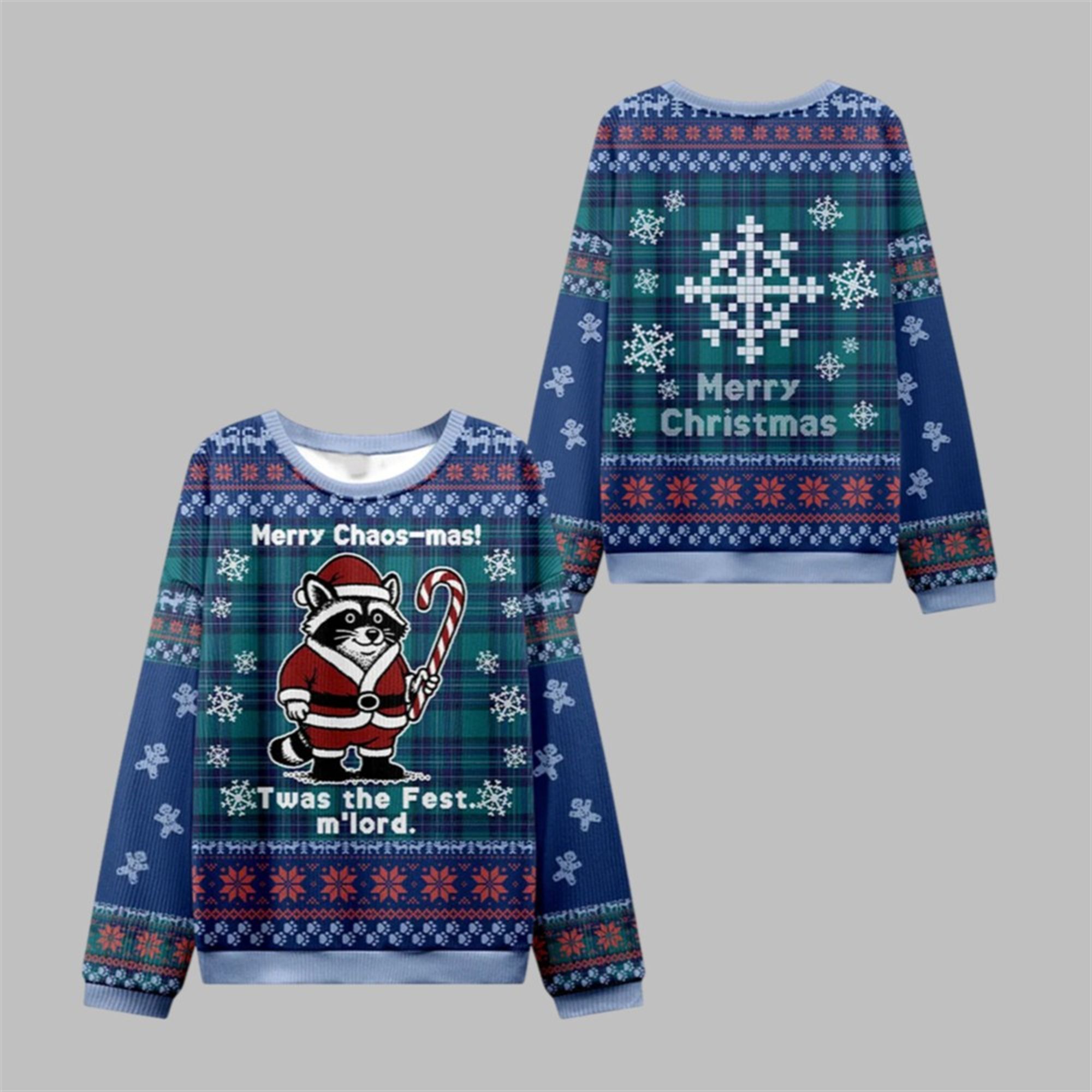 2025 Christmas Candy Raccoon Samurai Ugly Sweater - Grishko.com