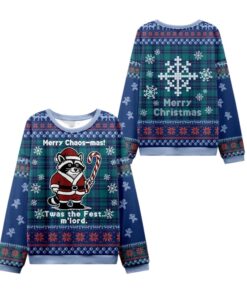 Alternative view of 2025 Christmas Candy Raccoon Samurai Ugly Sweater  