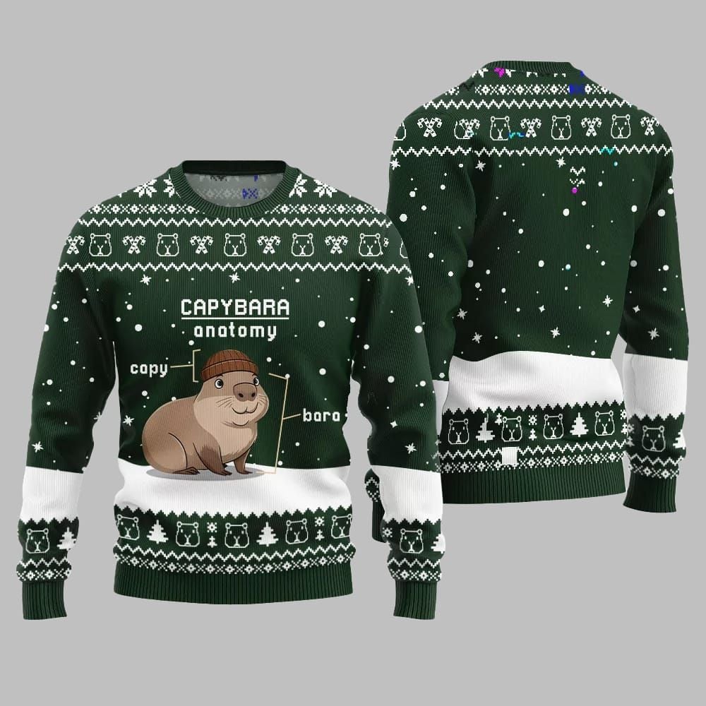 2025 Christmas Capybara Anatomy Ugly Christmas Sweater - Grishko.com