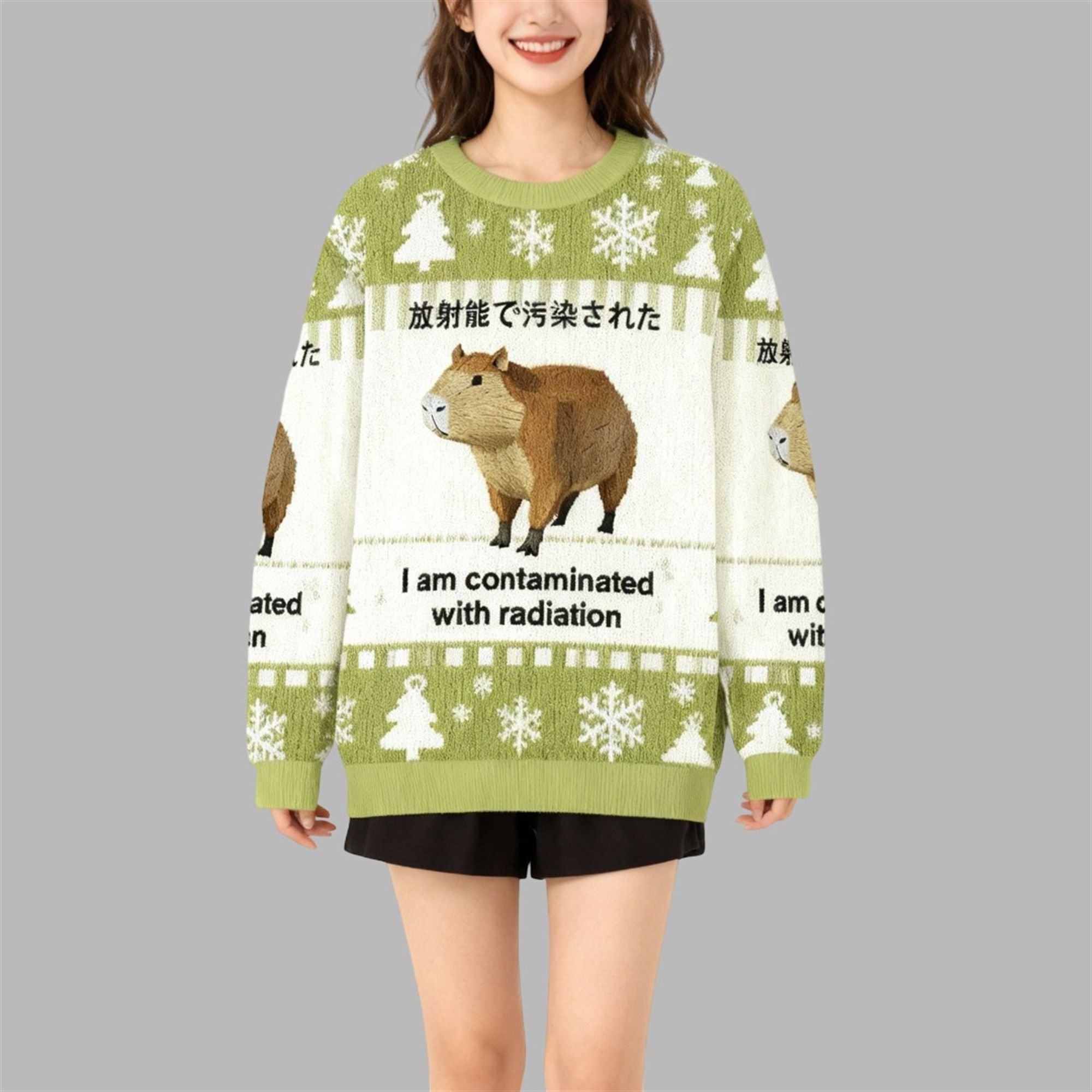 2025 Christmas Capybara Contaminated With Radiation Ugly Sweater - Grishko.com - Image 3