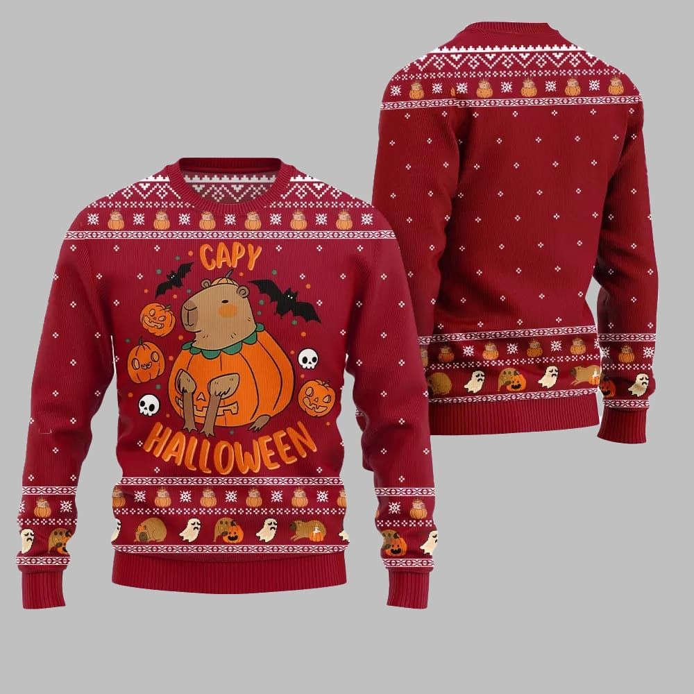 2025 Christmas Capybara Halloween Ugly Christmas Sweater - Grishko.com
