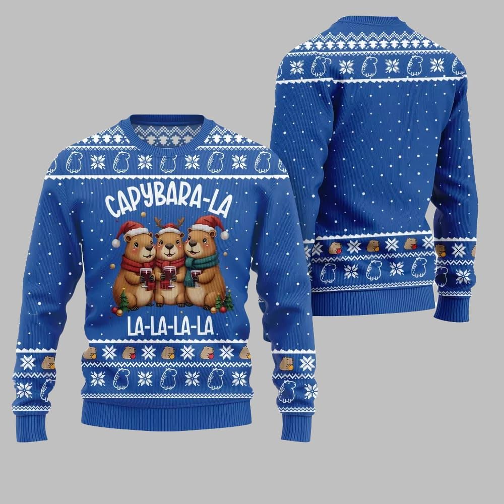 2025 Christmas Capybara La La La Ugly Christmas Sweater - Grishko.com