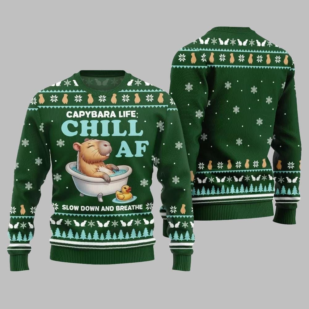2025 Christmas Capybara Life Chill AF Ugly Christmas Sweater - Grishko.com
