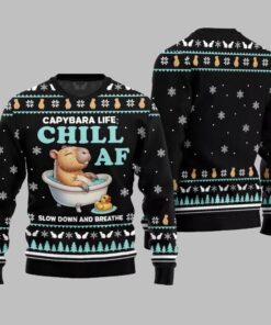 Alternative view of 2025 Christmas Capybara Life Chill AF Ugly Christmas Sweater  