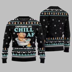 Alternative view of 2025 Christmas Capybara Life Chill AF Ugly Christmas Sweater - Grishko.com