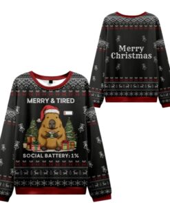 Alternative view of 2025 Christmas Capybara Social Battery Ugly Sweater  