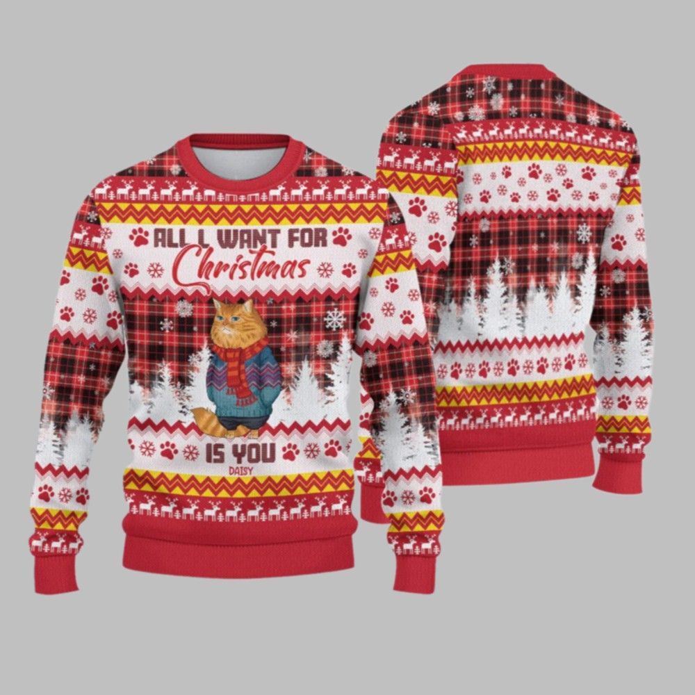 2025 Christmas Cat All I Want For Christmas Is You Ugly Sweatshirt - Grishko.com