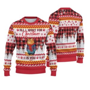 Alternative view of 2025 Christmas Cat All I Want For Christmas Is You Ugly Sweatshirt - Grishko.com