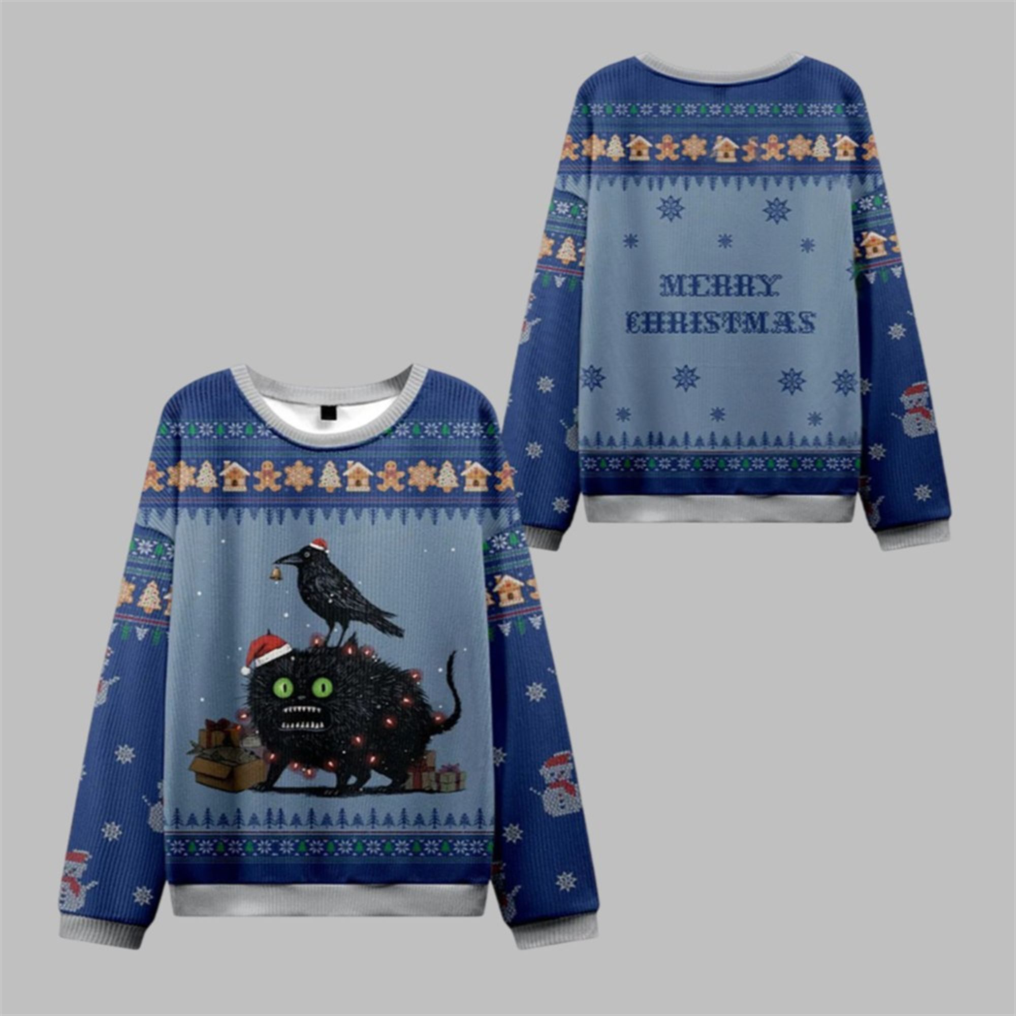 2025 Christmas Cat Crow Unite Ugly Sweater - Grishko.com