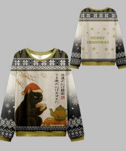 2025 Christmas Cat Drinking Tea Ugly Christmas Sweater  