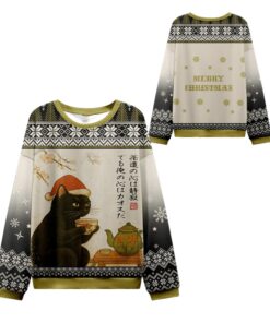 Alternative view of 2025 Christmas Cat Drinking Tea Ugly Christmas Sweater  