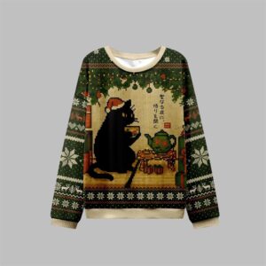Alternative view of 2025 Christmas Cat Drinking Tea Ugly Sweater - Grishko.com