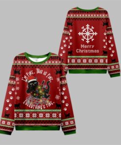 2025 Christmas Cat Everything Is Fine Ugly Sweater  