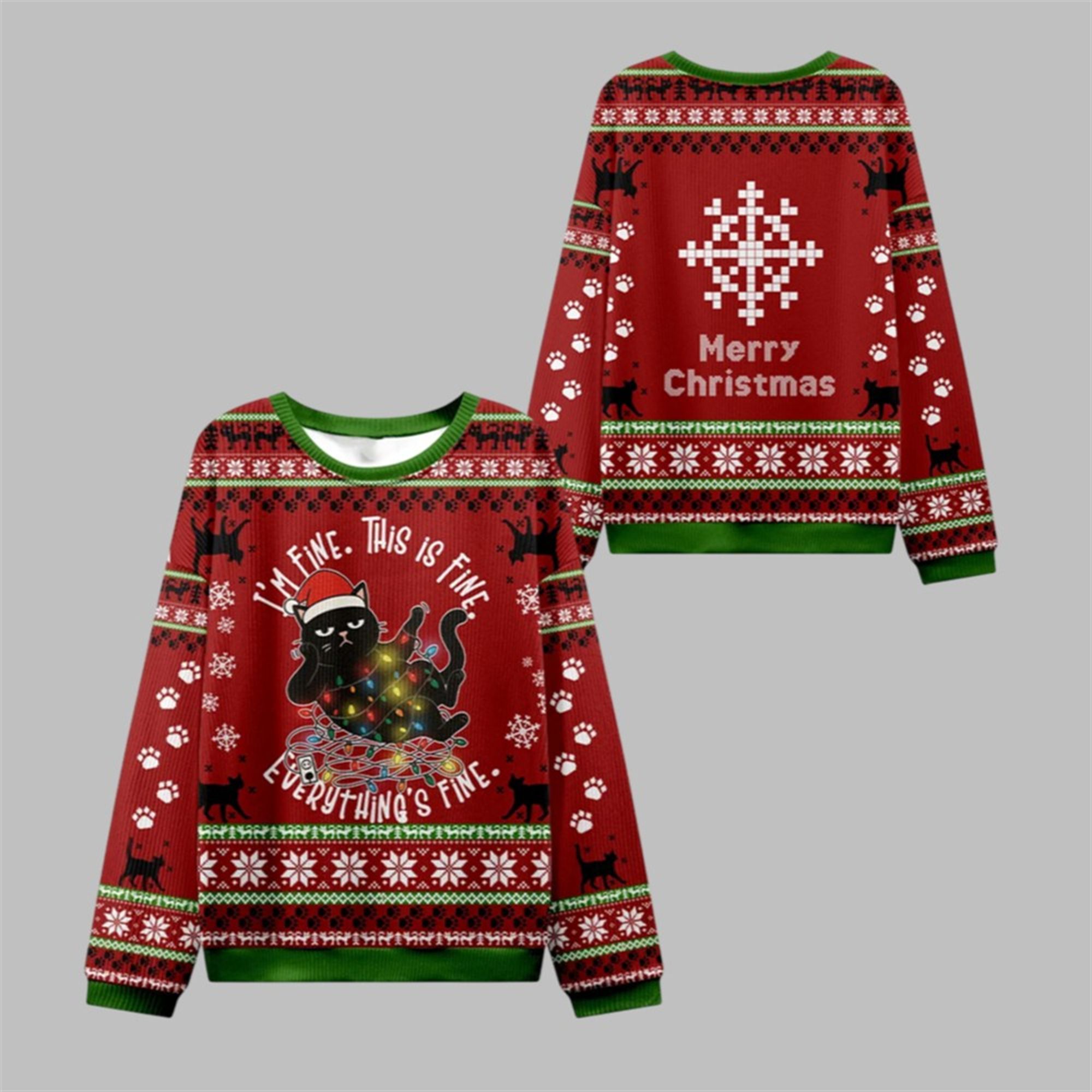 2025 Christmas Cat Everything Is Fine Ugly Sweater - Grishko.com