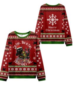 Alternative view of 2025 Christmas Cat Everything Is Fine Ugly Sweater  