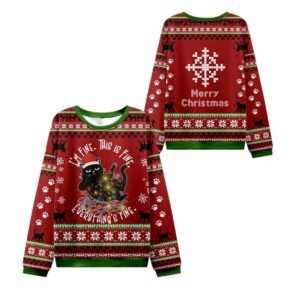 Alternative view of 2025 Christmas Cat Everything Is Fine Ugly Sweater - Grishko.com