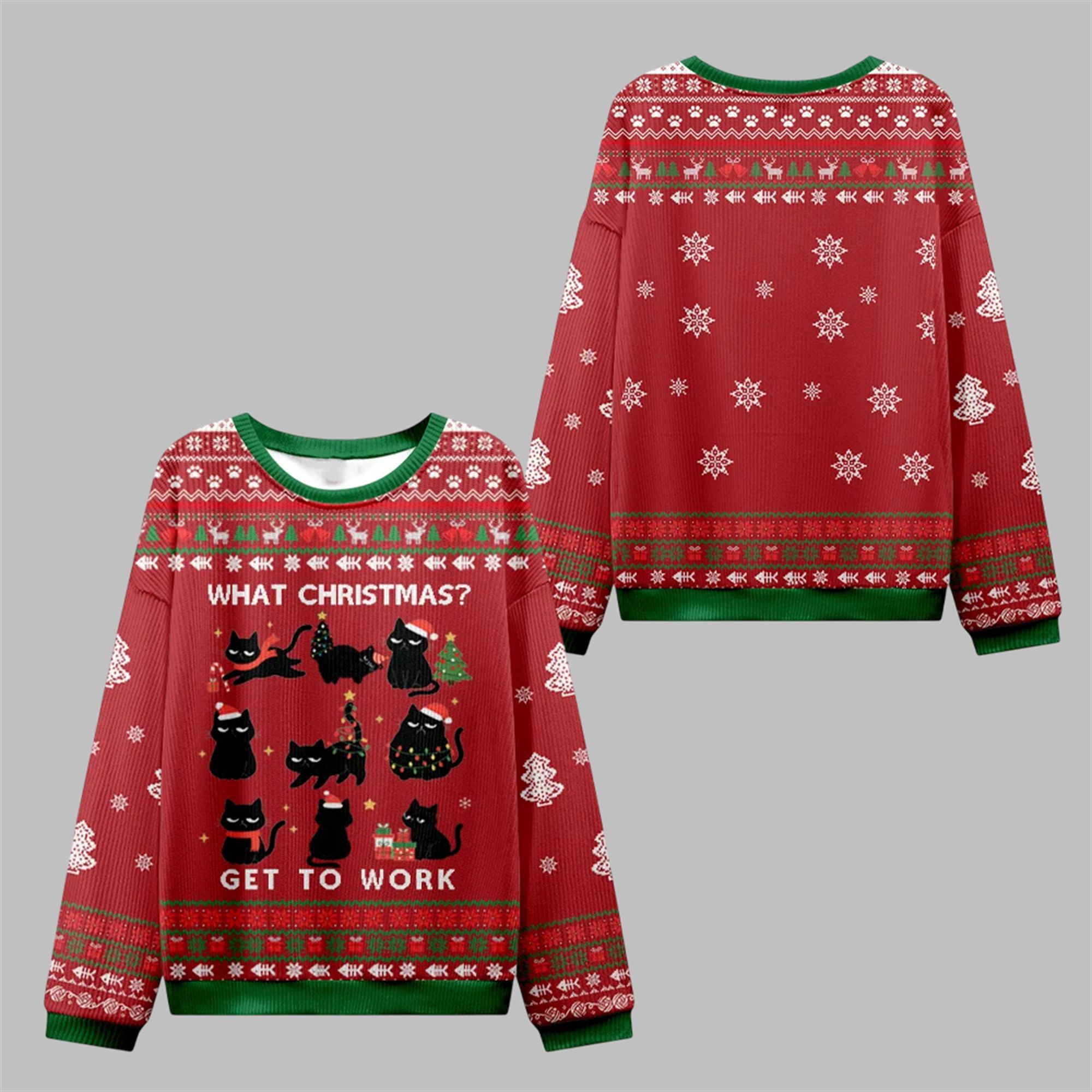 2025 Christmas Cat Get To Work Ugly Sweater - Grishko.com