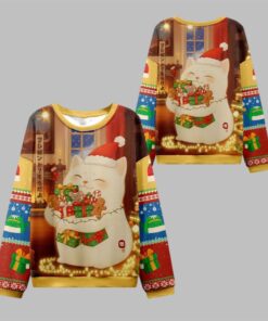 2025 Christmas Cat Holding Gift Ugly Sweater  