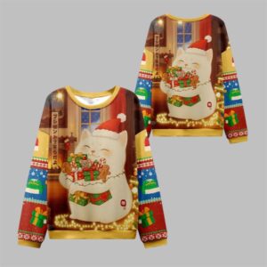 2025 Christmas Cat Holding Gift Ugly Sweater - Grishko.com