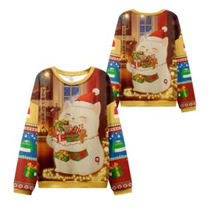 Alternative view of 2025 Christmas Cat Holding Gift Ugly Sweater - Grishko.com