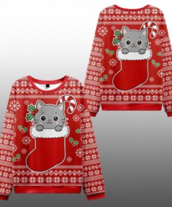 2025 Christmas Cat In The Sock Ugly Sweater  