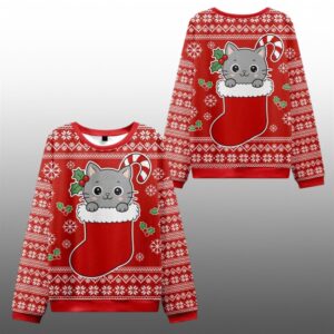 2025 Christmas Cat In The Sock Ugly Sweater - Grishko.com