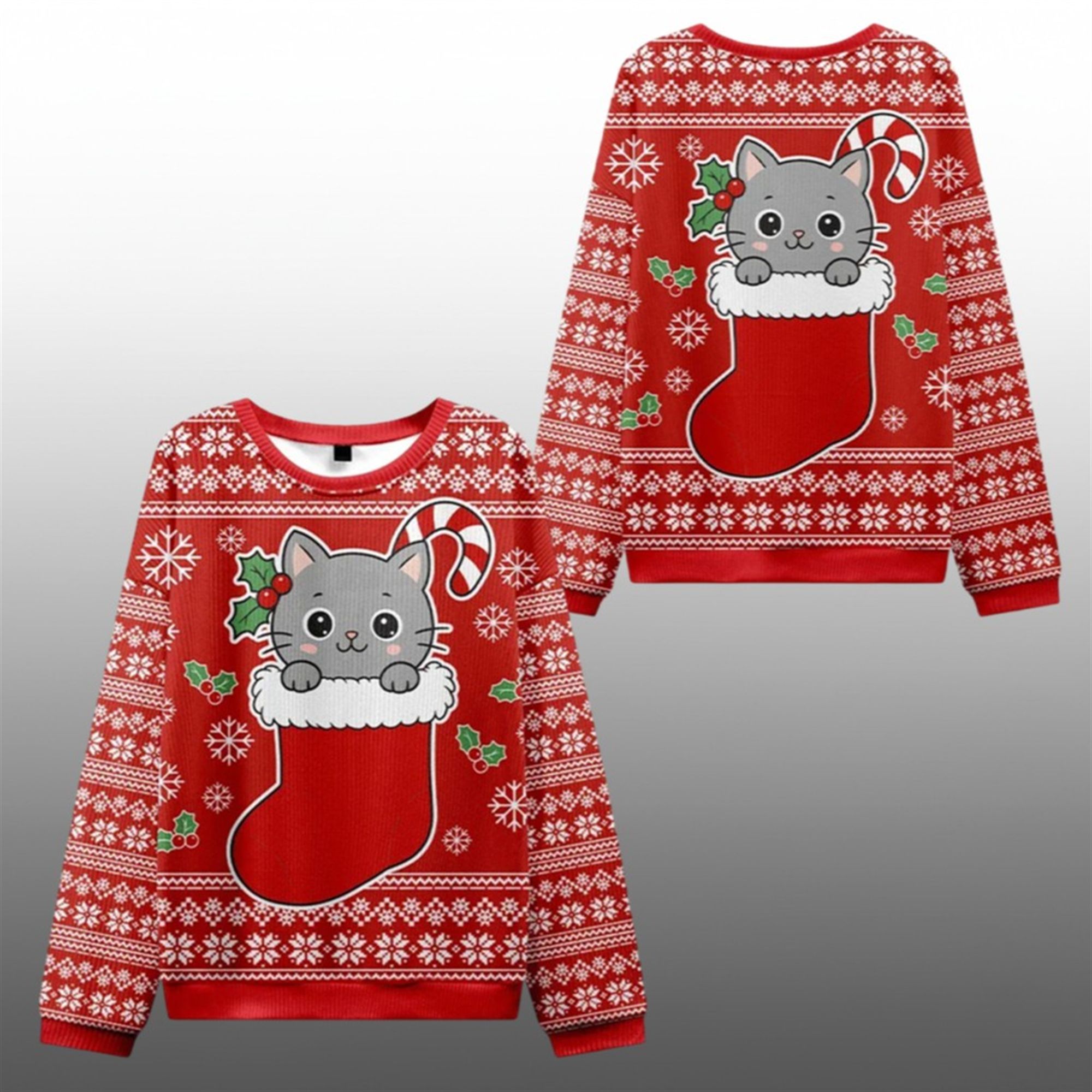 2025 Christmas Cat In The Sock Ugly Sweater - Grishko.com