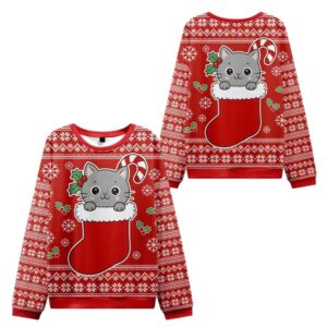 Alternative view of 2025 Christmas Cat In The Sock Ugly Sweater - Grishko.com