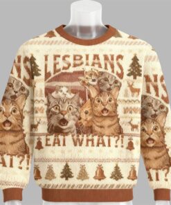 2025 Christmas Cat Lesbians Eat What Ugly Sweater  