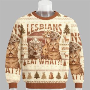 2025 Christmas Cat Lesbians Eat What Ugly Sweater - Grishko.com